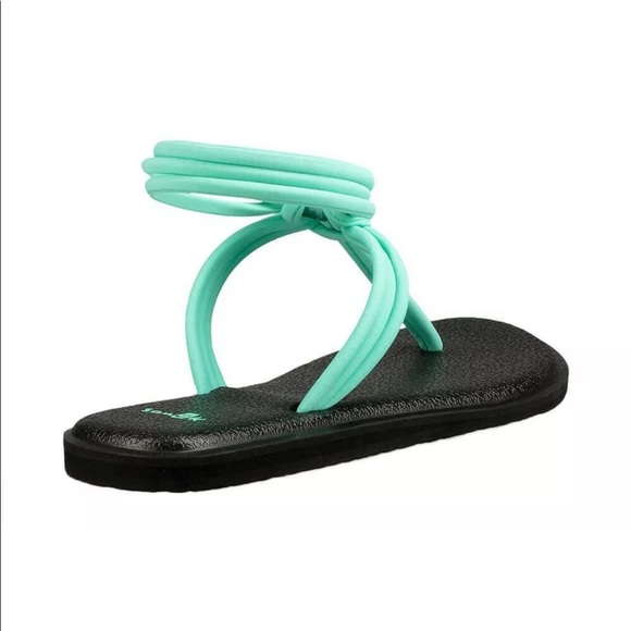 Sanuk 11 Women's Yoga Mat Sunshine Beach Sandal Flip-Flops Green Knotted - Picture 2 of 5